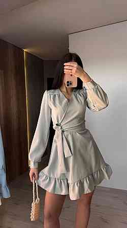 Женское романтическое платье на запах костюмка Серый Одесса