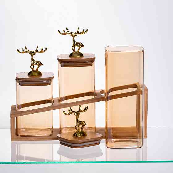 Yiwu Набір банок для сипучих продуктів 3 штуки 700 мл/900 мл/110 мл на бамбуковій підставці 644 Коломия