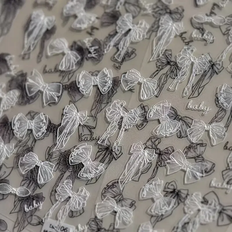3D рельефные стикеры для ногтей белые бантики – кружевной самоклеящийся декор для маникюра Киев - изображение 2