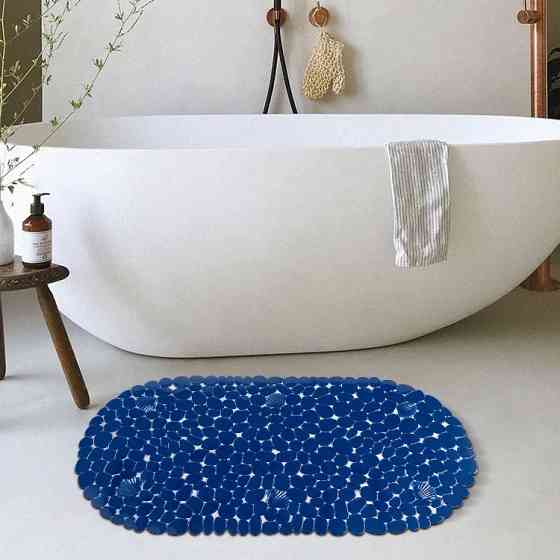 Силиконовый коврик для ванны и душа Bathlux овальной формы, нескользящий, люкс качество 69 х 35 см Синий Каменец-Подольский