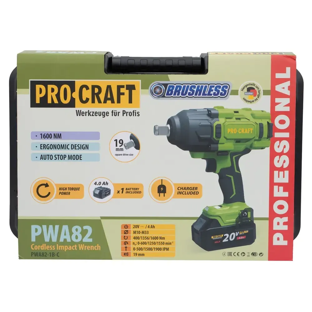 Акумуляторний гайковерт Procraft PWA82 Кейс (з 1 АКБ та ЗП) Коломия - фото 1