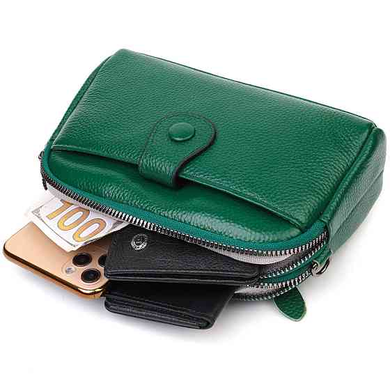 Сумка-клатч в оригінальному дизайні з натуральної шкіри Зелена (Vintage) Київ