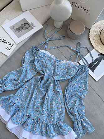 Женское стильное мини-платье  штапель, софт Голубой, 42/44 Одесса