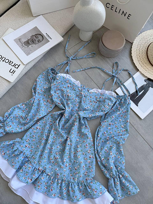 Женское стильное мини-платье  штапель, софт Голубой, 42/44 Одесса - изображение 1