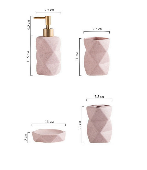 Набор аксессуаров для ванной комнаты из керамики Bathlux, 4 предмета Розовый Каменец-Подольский - изображение 2