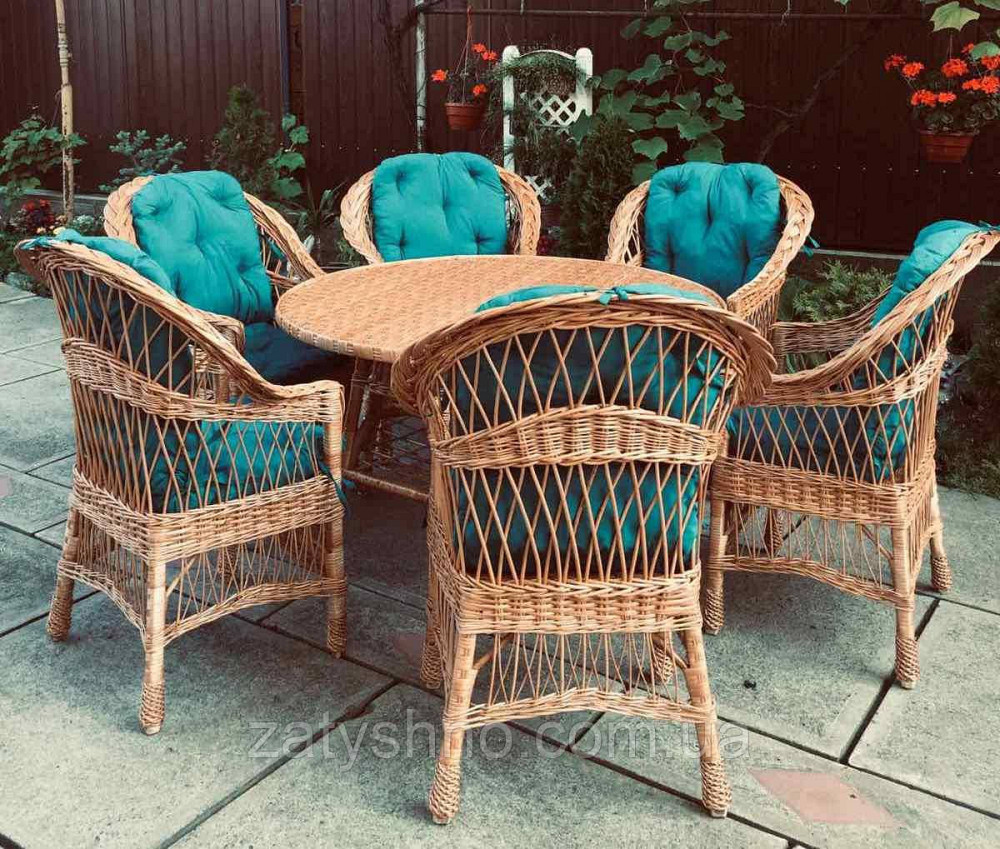 Плетені меблі на 6 осіб|  Комплект плетених меблів із круглим столом | меблі з лози плетені Київ - фото 6
