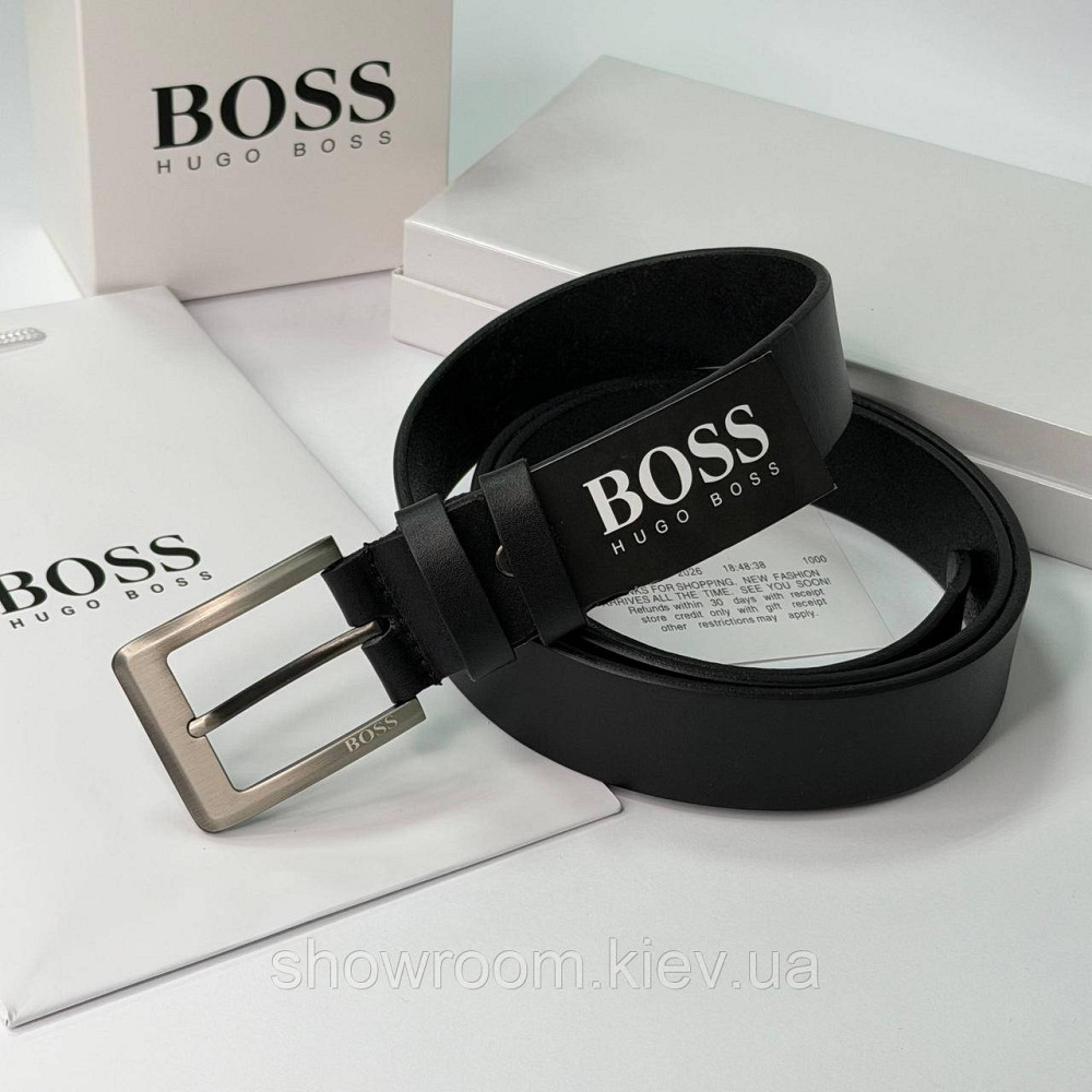 Чоловічий шкіряний брендовий ремінь Boss (216) чорний Київ - фото 7
