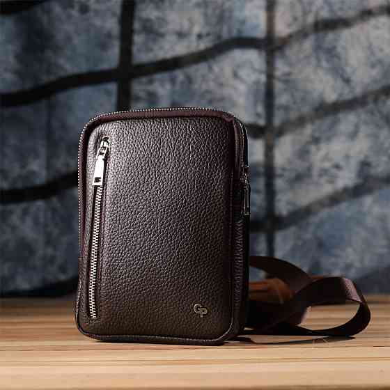 Прямоугольная сумка бананка из зернистой натуральной кожи GRANDE PELLE 22878 Коричневая Киев