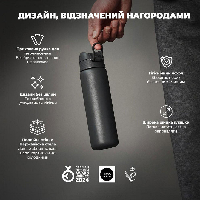 Пляшка для води металів вакуумна ION8 500 мл. Vacuum Insulated, Grey Київ - фото 4