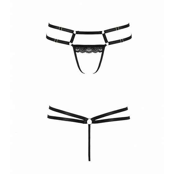 Трусики-стрінги зі стреп із мереживом Passion Exclusive LORRY THONG XXL/XXXL, black Sex Aura Київ