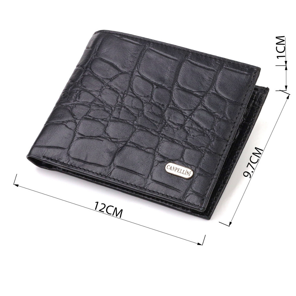 Мужской бумажник без застежки горизонтального формата из натуральной кожи с тиснением под крокодила CANPELLINI 21766 Черный Киев - изображение 3