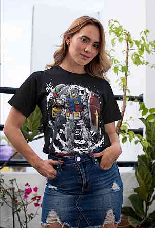 Футболка з аніме принтом Гундам Вінг Джапанесе Аніме оверсайз (S/M/L) Чорний AnimeJ0260 Дніпро