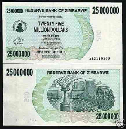 Зімбабве / Зимбабве 25000000 доларів 2008р UNC Р-56 Полтава