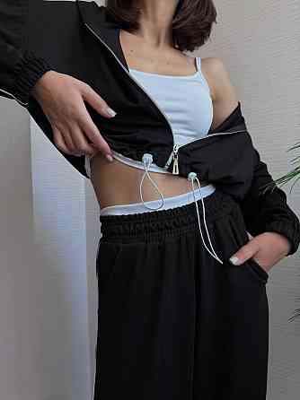 Женский прогулочный костюм тройка: кофта топ и штаны  двунить + микродайвинг Черный, 46/48 Одесса