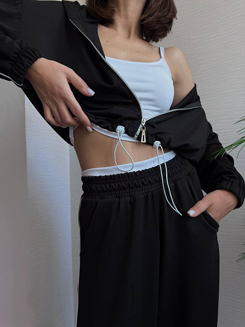 Женский прогулочный костюм тройка: кофта топ и штаны  двунить + микродайвинг Черный, 46/48 Одесса - изображение 5