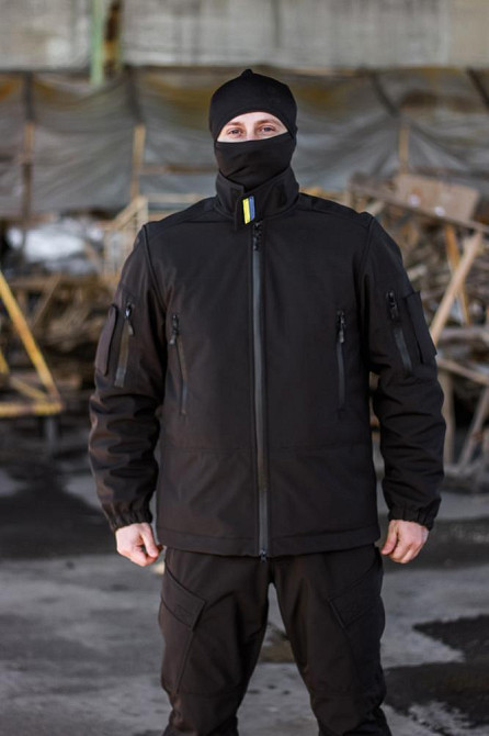 Тактичний чоловічий зимовий чорний костюм Softshell с -20 військовий костюм зимовий на флісі куртка штани Львів - фото 4