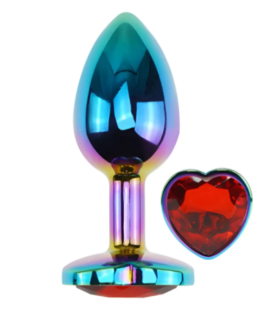 Анальна пробка із кристалом EGZO - Multicolor Heart Plug Red size S Sex Aura Київ