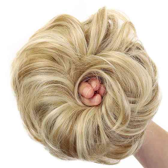 Шиньйон-пучок JJstar Dirty Blonde крупний кучерявий русявий пучок з гумкою накладний хвіст натуральний хвіст Київ