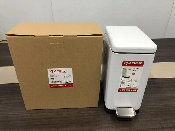 Мусорное ведро с плавным закрытием прямоугольное Koer TC-010210-08 10 л цвет белый нерж. сталь (KR5598) Черновцы - изображение 6