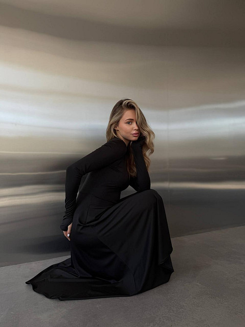 Женское стильное вечернее миди платье из микродайвинга Черный, 42/44 Одесса - изображение 6