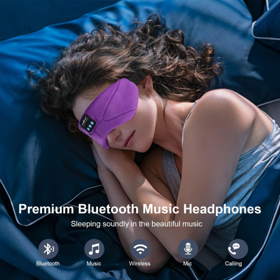 Bluetooth-маска для сну MUSICOZY з навушниками 100% затемнення 16 годин роботи Дихаюча бавовна Фіолетова (Violet) Київ