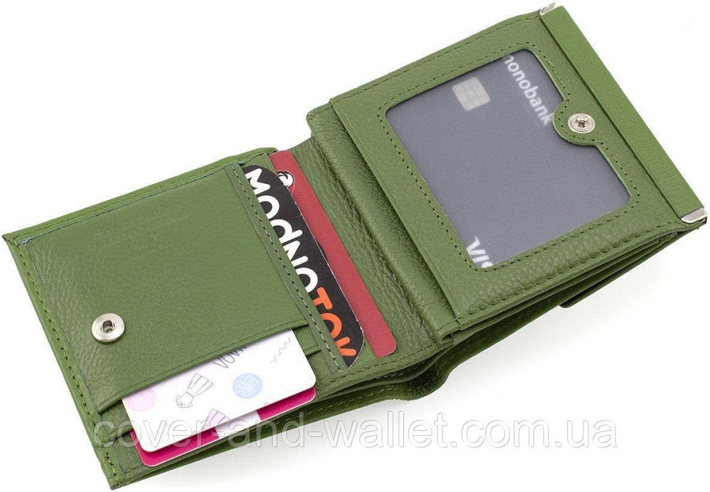 Маленький жіночий гаманець оливкового кольору із монетницею Marco Coverna Київ - фото 7