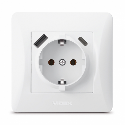 BINERA білий Розетка внутрішня +USB+Type-C із заземленням Videx Житомир