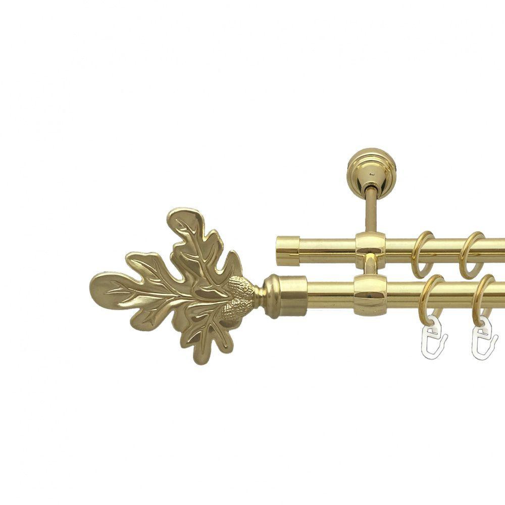 Карниз Orvit Листок Дуба металевий дворядний литий гладка труба кільце металеве Золото 16\16 мм 240 см Львов - изображение 1