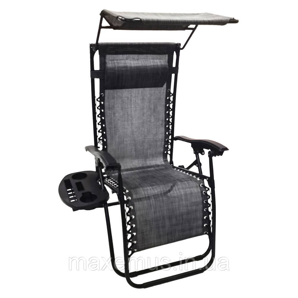 Шезлонг лежак раскладной с козырьком садовое кресло Bonro SP-167A для сада и дома отдыха на природе серый Мостиська - фото 2