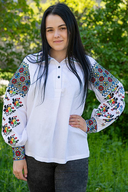 Вышиванка мужская, льняная, с длинным рукавом, белая, лен   , топ Киев - изображение 7