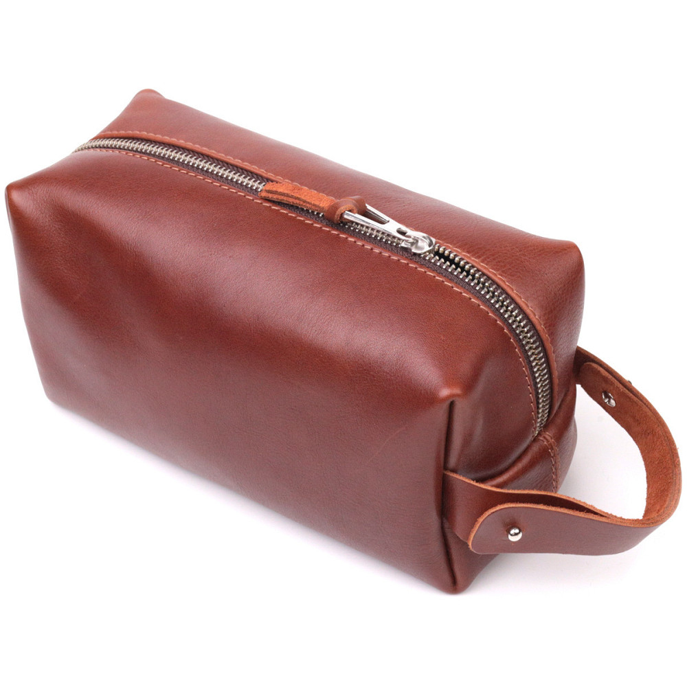 Чоловічий несесер великого розміру з гладкої шкіри на блискавці Україна GRANDE PELLE 16769 Світло-коричневий Київ - фото 2