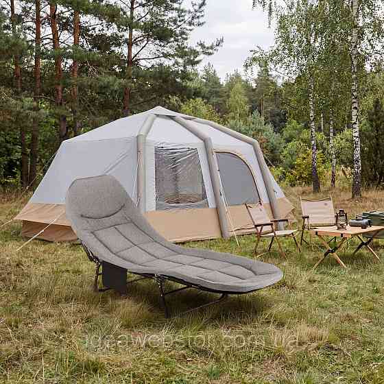 Шезлонг-ліжко туристичне Outtec Sun Zen розкладне м'яке з матрацом сірий Київ