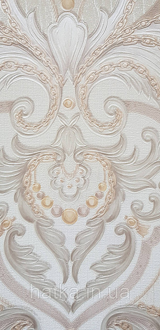 Шпалери вінілові на флізеліні AdaWall Seyyah 1.06х10 вензелю завитки великі структурні срібло на білому Київ - фото 3