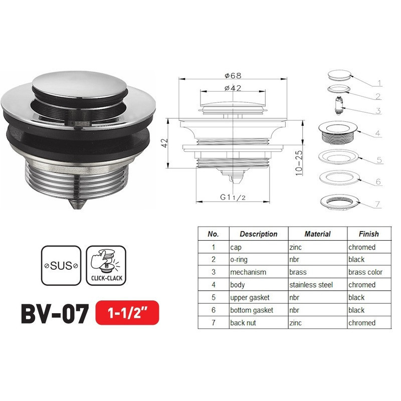 Донний клапан для ванни Zerix BV-07 1 1/2'' автоматичний СLICK-СLACK   ( 17318 ) Харьков - изображение 6
