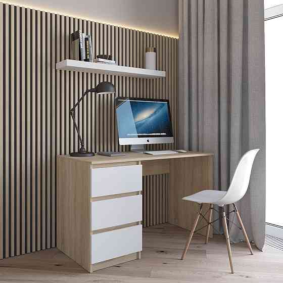 Комп’ютерний стіл VAYS R-13 Дуб Сонома-Білий фасад, письмовий з тумбою зліва, 3 шухляди, без ручок, ЛДСП, 120×60×75 см - для дому та офісуручок R-13 Д Львів