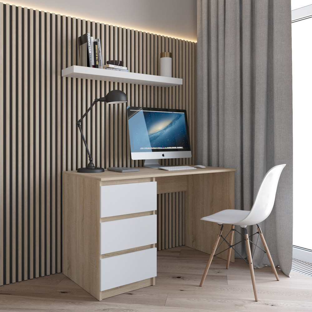 Комп’ютерний стіл VAYS R-13 Дуб Сонома-Білий фасад, письмовий з тумбою зліва, 3 шухляди, без ручок, ЛДСП, 120×60×75 см - для дому та офісуручок R-13 Д Львів - фото 1
