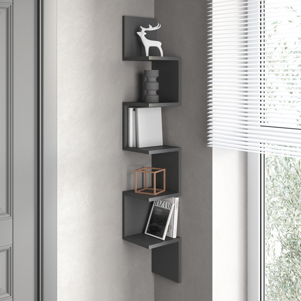 Полка настенная VAYS M-9 Антрацит, угловая, из 5 секций, ЛДСП, 20×20×128 см - для дома, офиса, гостиной Львов - изображение 1