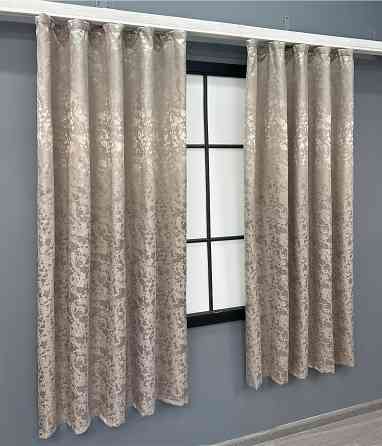 Комплект коротких штор VR-Textil Льон мармур Pavliani VO № 1717ш сіро-бежевий 130х170 см 2 шт (35-0343) Київ
