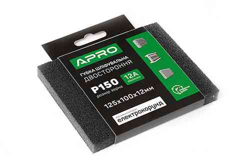 Губка шліфувальна двостороння Р150 125х100х12 мм APRO Рівне