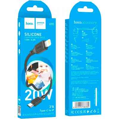 Дата кабель USB-C to Lightning 1.0m Cool silicone PD 20W X90 black HOCO (6931474788382) Винница