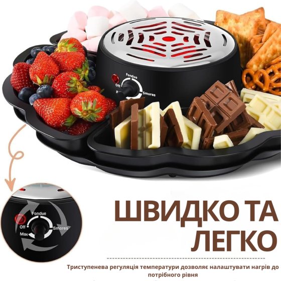 Набор для фондю 2в1 фондюшница электрическая для подогрева шоколада и жарки зефира, для десертов шоколадница с аксессуарами Каменец-Подольский