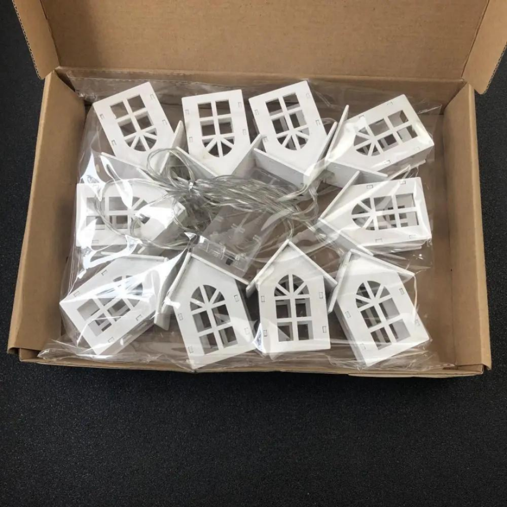 Гирлянда на батарейках деревянные домики NikiLight новогодний декор 10лед 2м тепло белый Батарейки в комплекте Киев - изображение 9