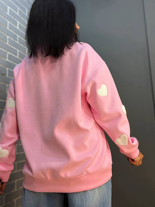 Світшот жіночий W 2975 оверсайз подовжений махрові серця one size, рожевий, one size Київ - фото 7