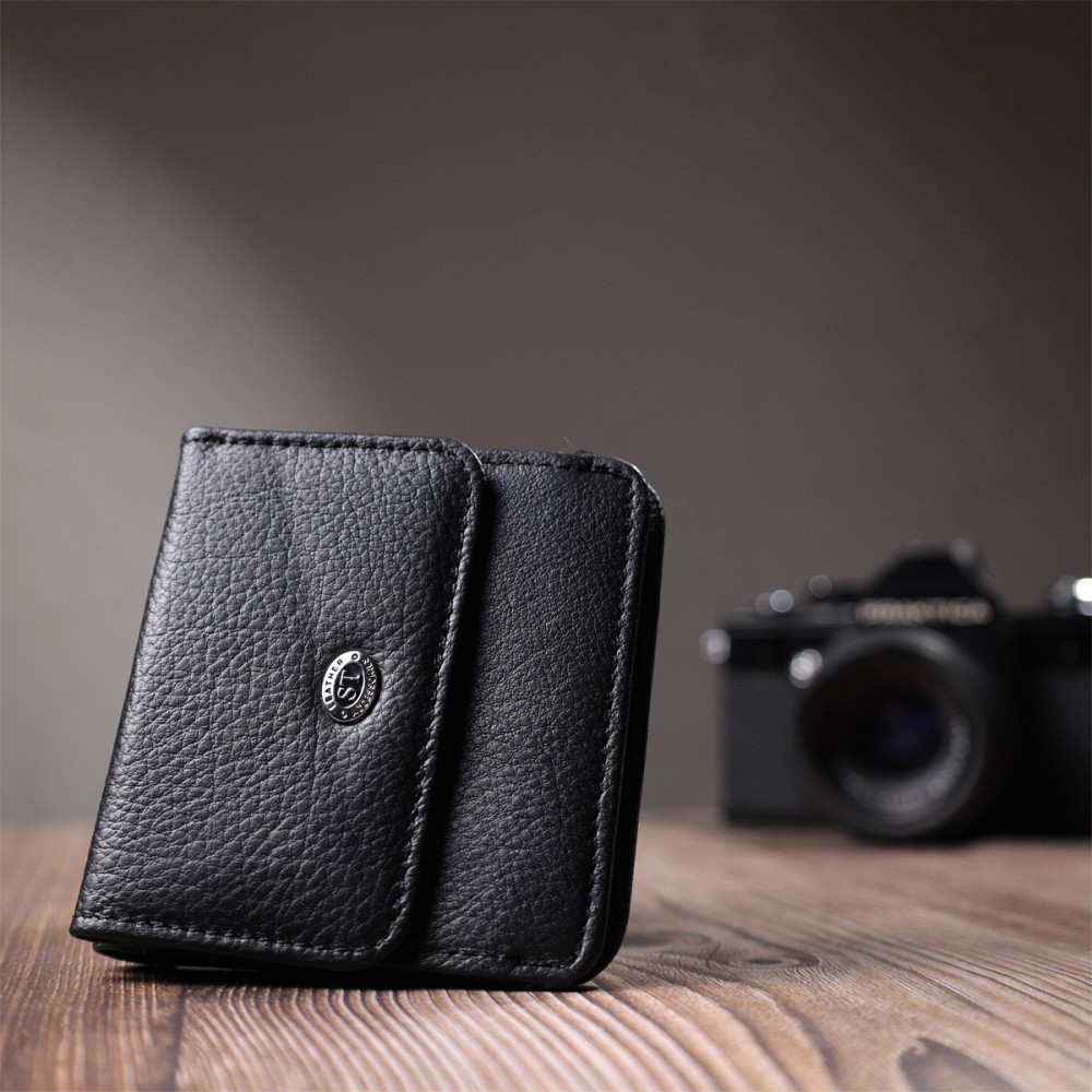 Женский кожаный кошелек для карт купюр и монет ST Leather 22690 Черный Киев - изображение 19