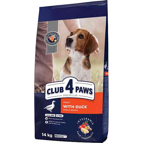 Повнораціонний сухий корм для дорослих собак CLUB 4 PAWS (Клуб 4 Лапи) Преміум для середніх порід з качкою, 14 кг Вінниця
