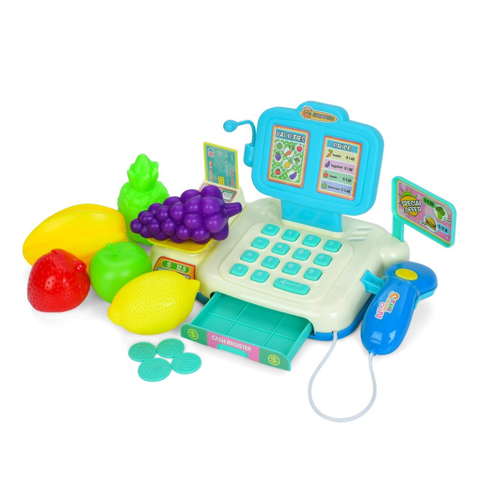 Детский игровой кассовый аппарат 682-2A-2B(Blue) сканер, деньги, продукты Винница - изображение 1