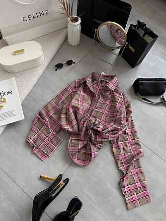 Женская повседневная оверсайз рубашка в клетку костюмный тиар Розовый Одесса