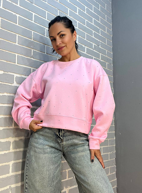 Світшот жіночий W 2950 широкий розсип камінців one size, рожевий, one size Київ - фото 13