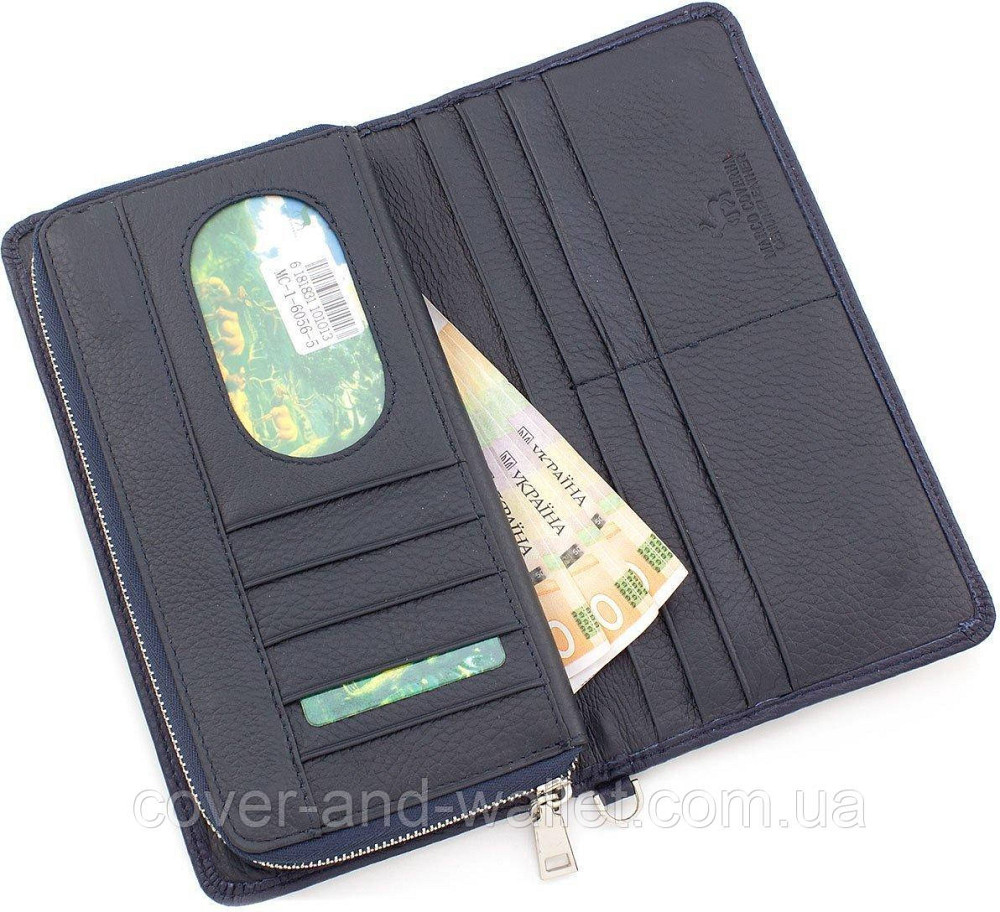 Стильный кошелек клатч на магнитах и молнии синего цвета Marco Coverna 1-6056 Киев - изображение 14