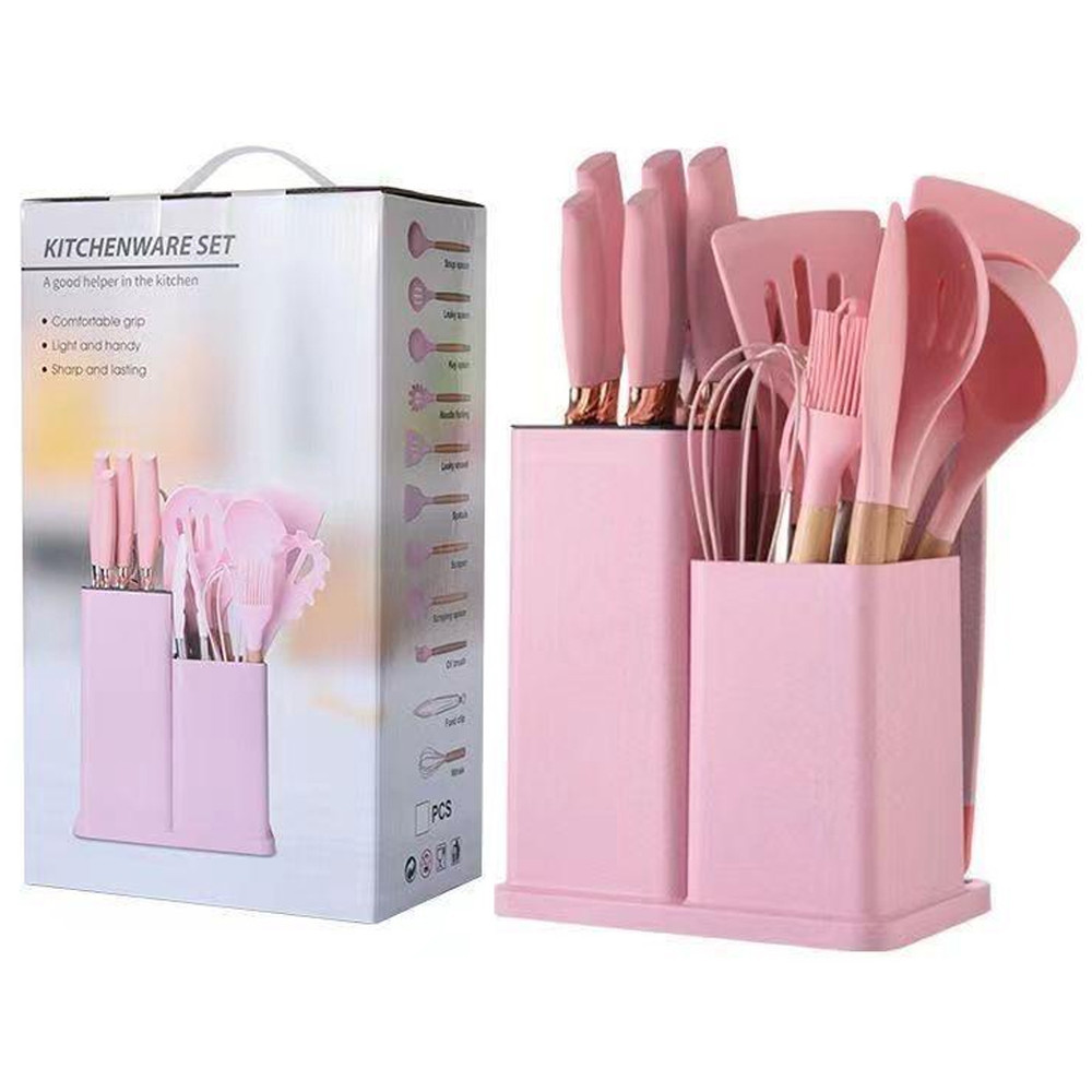 Набір кухонного приладдя, 19 предметів Kitchen Set, Рожевий / Набір приладів для кухні / Набір для кухні Київ - фото 1